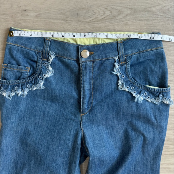 Moschino Boutique Jeans Ruffled Eyelet Size US 8 Crop High Waist Made in Italy - Picture 10 of 12